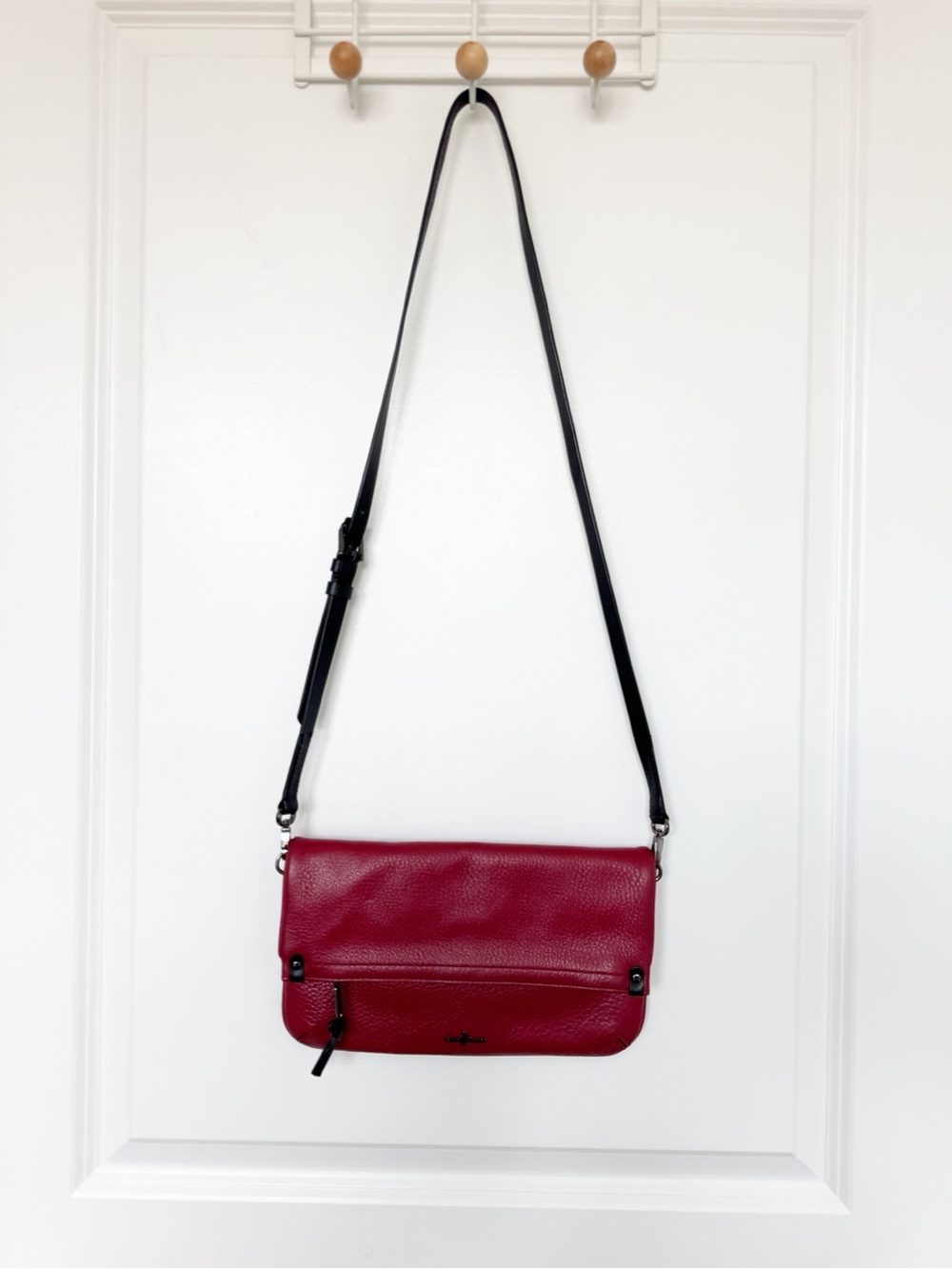 Cole Haan Red Pebbled Leather Clutch / Crossbody Bag With Fold Over Flap Detail